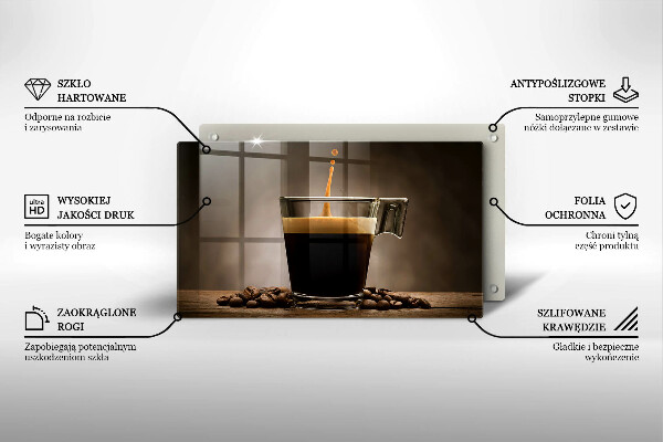 Szklana deska do krojenia Szklanka i ziarna kawy