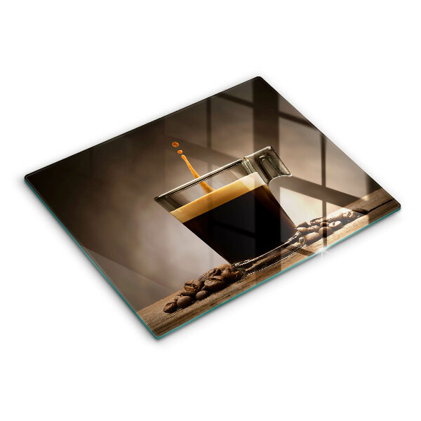 Szklana deska do krojenia Szklanka i ziarna kawy