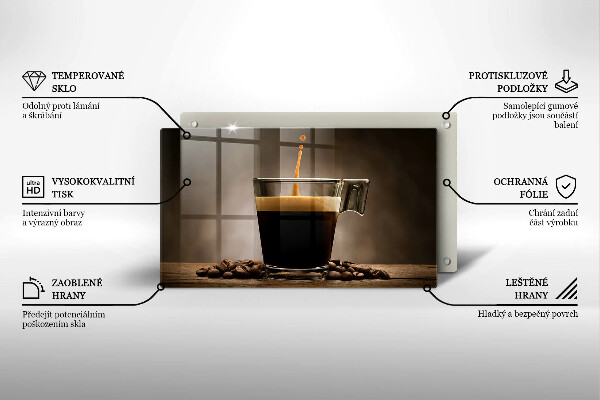 Szklana deska do krojenia Szklanka i ziarna kawy