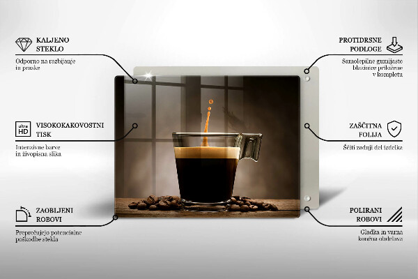 Szklana deska do krojenia Szklanka i ziarna kawy