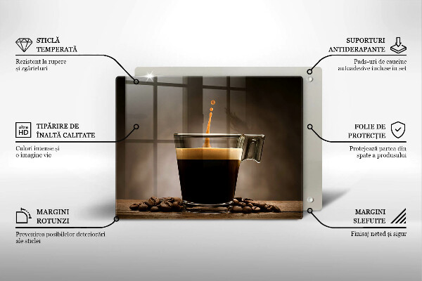 Szklana deska do krojenia Szklanka i ziarna kawy