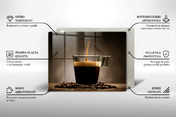 Szklana deska do krojenia Szklanka i ziarna kawy