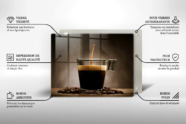 Szklana deska do krojenia Szklanka i ziarna kawy