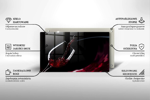 Szklana deska do krojenia Kieliszek czerwone wino
