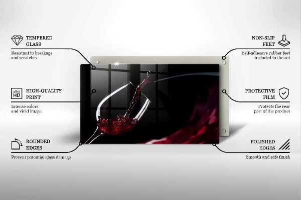 Szklana deska do krojenia Kieliszek czerwone wino