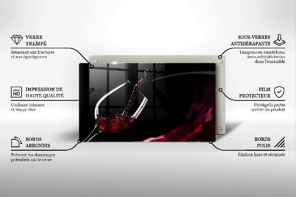 Szklana deska do krojenia Kieliszek czerwone wino