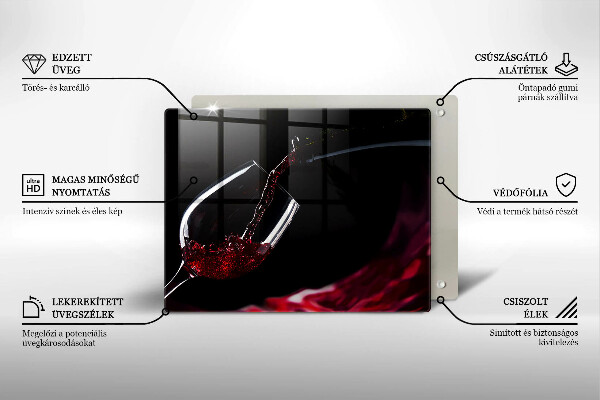 Szklana deska do krojenia Kieliszek czerwone wino