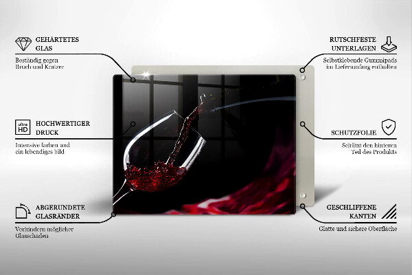 Szklana deska do krojenia Kieliszek czerwone wino