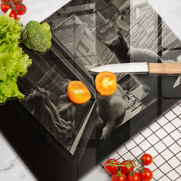 Szklana deska do krojenia Koty miasto i okno