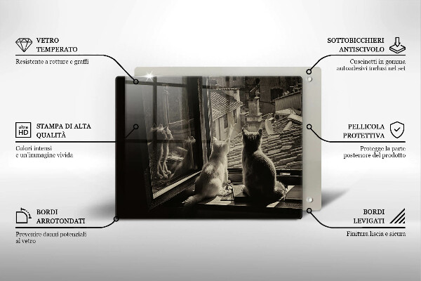 Szklana deska do krojenia Koty miasto i okno