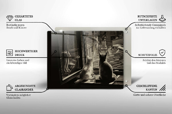 Szklana deska do krojenia Koty miasto i okno