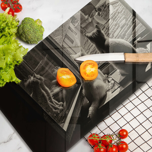 Szklana deska do krojenia Koty miasto i okno