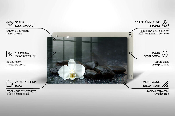 Szklana deska do krojenia Biały kwiat kamienie Zen