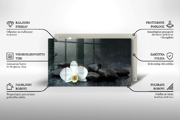 Szklana deska do krojenia Biały kwiat kamienie Zen