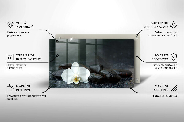 Szklana deska do krojenia Biały kwiat kamienie Zen