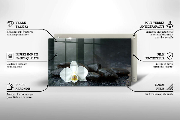 Szklana deska do krojenia Biały kwiat kamienie Zen