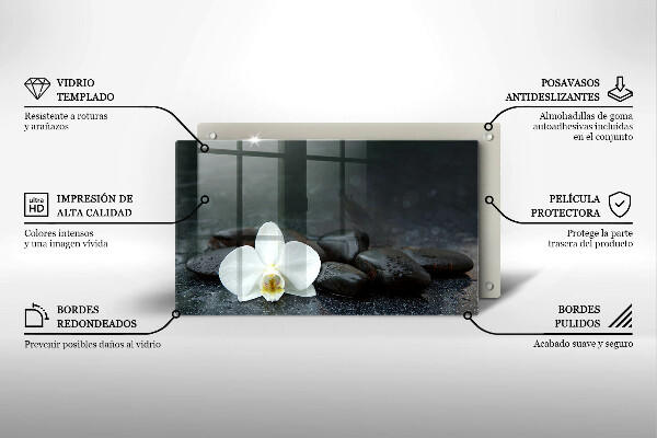 Szklana deska do krojenia Biały kwiat kamienie Zen