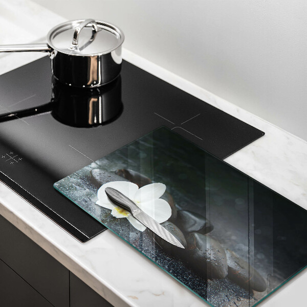 Szklana deska do krojenia Biały kwiat kamienie Zen