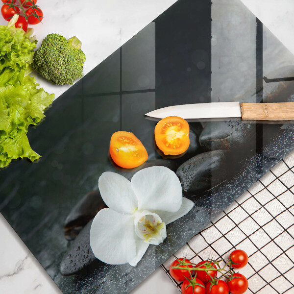 Szklana deska do krojenia Biały kwiat kamienie Zen