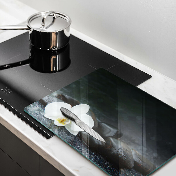 Szklana deska do krojenia Biały kwiat kamienie Zen