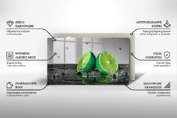 Szklana deska do krojenia Soczyste limonki i woda