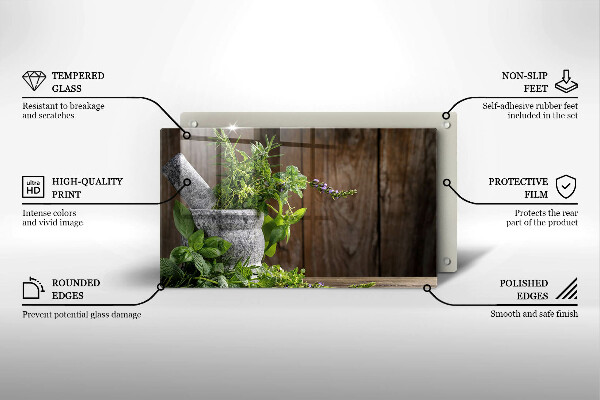 Szklana deska do krojenia Rośliny zioła i drewno