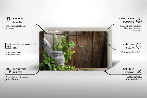 Szklana deska do krojenia Rośliny zioła i drewno