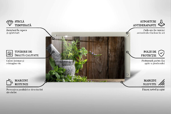 Szklana deska do krojenia Rośliny zioła i drewno