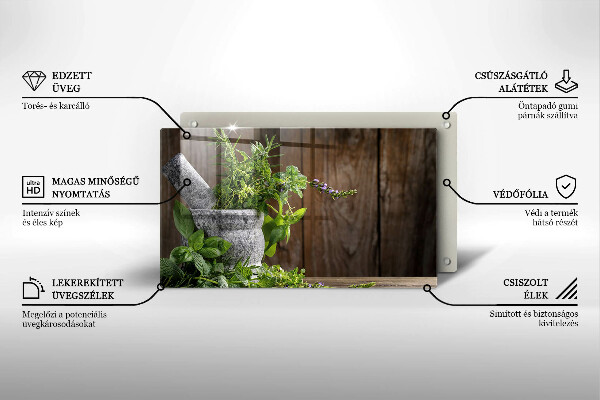 Szklana deska do krojenia Rośliny zioła i drewno