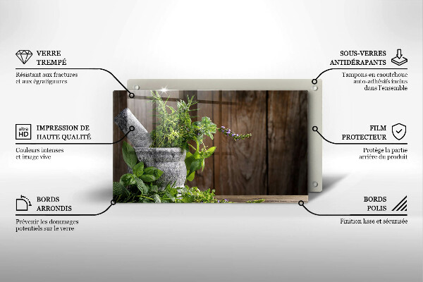 Szklana deska do krojenia Rośliny zioła i drewno