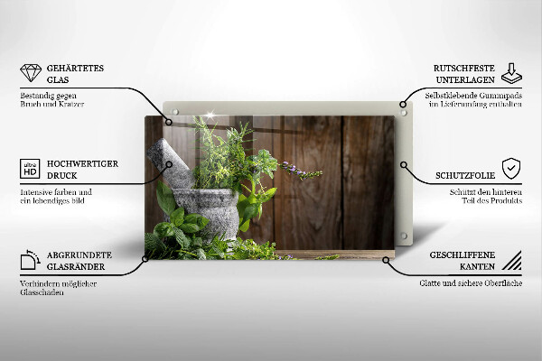 Szklana deska do krojenia Rośliny zioła i drewno