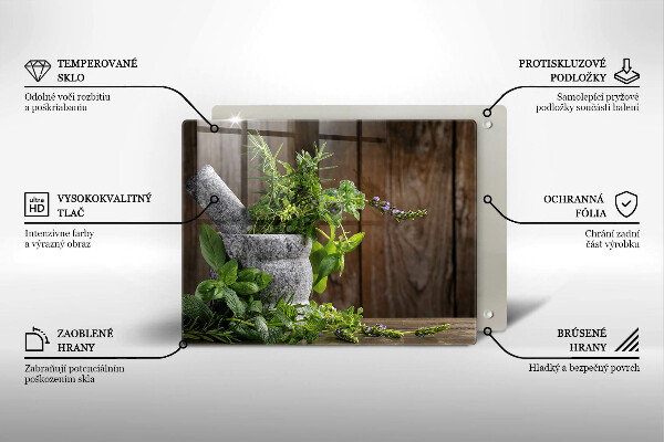 Szklana deska do krojenia Rośliny zioła i drewno