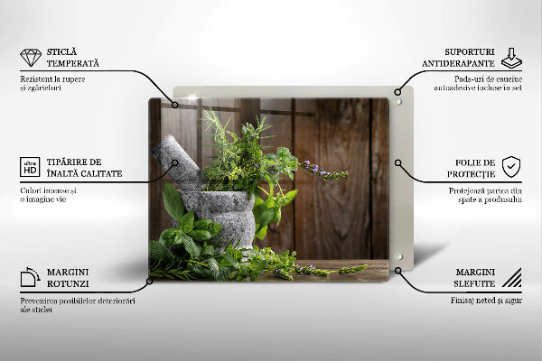 Szklana deska do krojenia Rośliny zioła i drewno