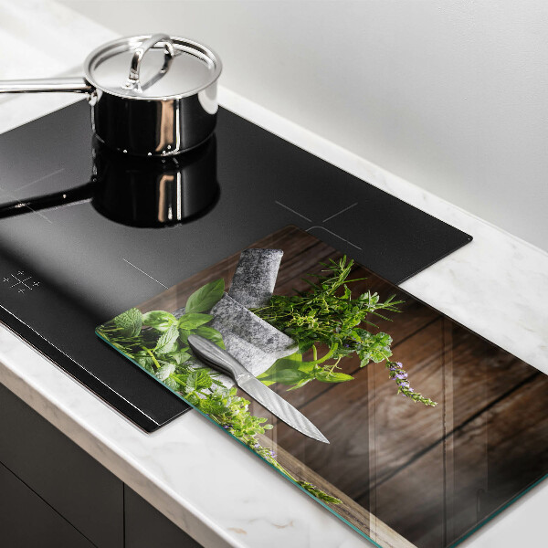 Szklana deska do krojenia Rośliny zioła i drewno