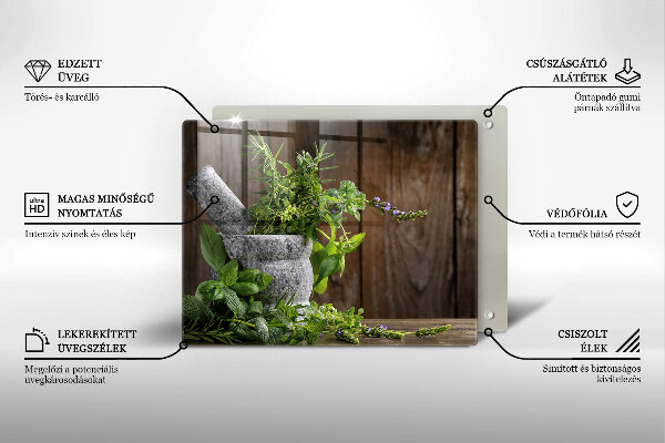 Szklana deska do krojenia Rośliny zioła i drewno