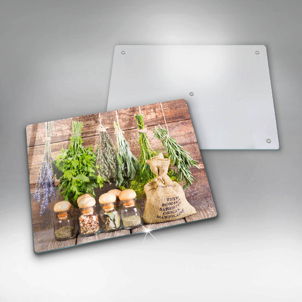 Szklana deska do krojenia Zioła przyprawy i drewno