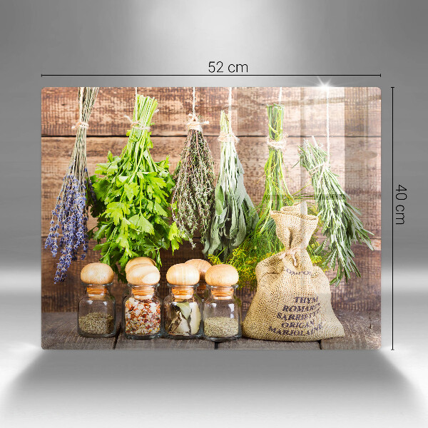 Szklana deska do krojenia Zioła przyprawy i drewno