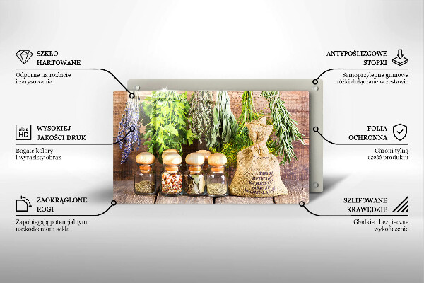 Szklana deska do krojenia Zioła przyprawy i drewno