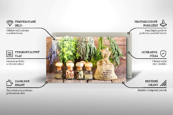 Szklana deska do krojenia Zioła przyprawy i drewno