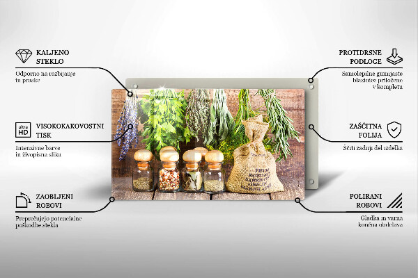 Szklana deska do krojenia Zioła przyprawy i drewno