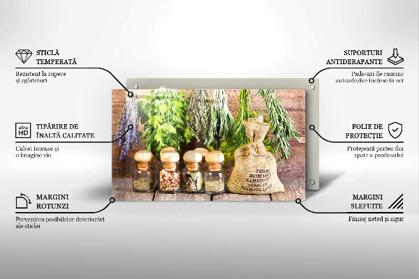 Szklana deska do krojenia Zioła przyprawy i drewno