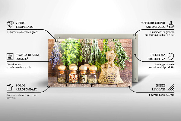 Szklana deska do krojenia Zioła przyprawy i drewno