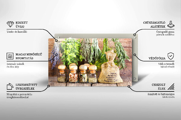 Szklana deska do krojenia Zioła przyprawy i drewno