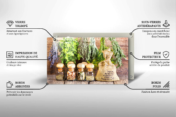 Szklana deska do krojenia Zioła przyprawy i drewno