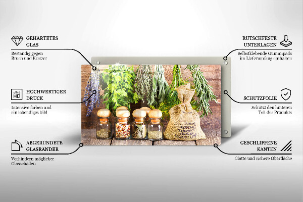 Szklana deska do krojenia Zioła przyprawy i drewno