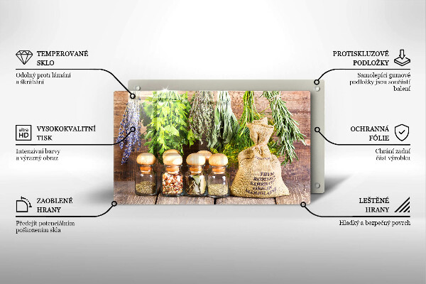 Szklana deska do krojenia Zioła przyprawy i drewno