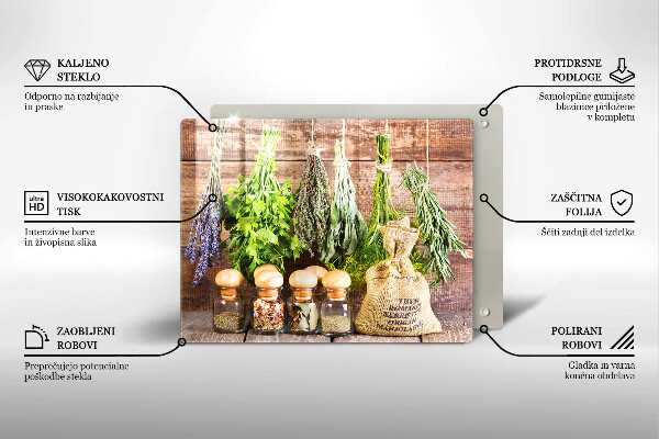 Szklana deska do krojenia Zioła przyprawy i drewno