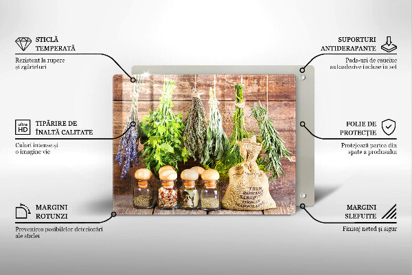 Szklana deska do krojenia Zioła przyprawy i drewno