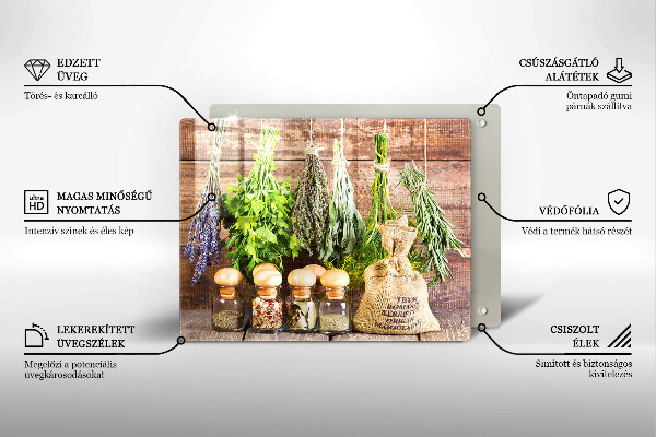 Szklana deska do krojenia Zioła przyprawy i drewno