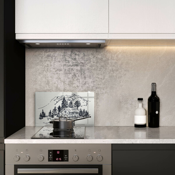 Szklana deska do krojenia Rysunek domek w górach